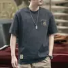Nova Camiseta Masculina Estilo Americano, Tecido Pesado, Manga Curta, Caimento Solto, Tamanho Grande, Marca Tendência, Gola Redonda, Design Tingido em Nuvem para Homens