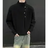 Suéter de Gola Alta com Design de Botão Irregular Masculino Estilo Coreano Marca Tendência Plágio Bonito Preguiçoso Tricô Oversize
