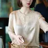 Estilo Nuevo de Principios de Primavera Estilo Chino Nuevo Jacquard Lujo Ligero Tamaño Grande Color Albaricoque Cuello Redondo Manga Tres Cuartos Camiseta Top de Moda para Mujer