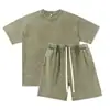 Camiseta Oversize Tamanho Americano Transfronteiriça Algodão Puro Lavada Desgastada Conjunto de Camisetas Lavadas Desgastadas Retrô Shorts de Manga Curta