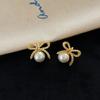 Pendientes de perlas con lazo para mujer, elegantes, ligeros, de lujo, combinables con todo, exquisitos, pendientes con lazo, elegantes y avanzados.