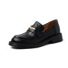 Outono Maillard Estilo Literário Textura Mocassins de Pele de Carneiro 2024 Salto Baixo Grosso Cabeça Redonda Couro Completo Boca Profunda Sapatos de Camada Única para Mulheres