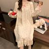 Pijama de Algodón Yunduo para Mujer Primavera y Otoño Estilo Dulce de Princesa Holgado de Manga Larga Bata de Noche Tallas Grandes 110kg Ropa para el Hogar