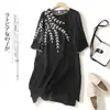 Vestido Casual Elegante Holgado de Verano Estilo Vintage Bordado Hecho de Lino Ligero