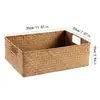 1 pieza Canasta de Almacenamiento Tejida a Mano de Ratán - Duradera Rectangular de Mimbre para Baño, Dormitorio, Sala de Estar, Decoración del Hogar, Canasta de Almacenamiento Multifuncional, Canasta de Almacenamiento Estilo Minimalista