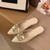 Pantuflas de mujer de talla grande con punta abierta, estilo elegante "old money", zapatos sin cordones con punta fina y poco profunda, zapatos versátiles para combinar con faldas