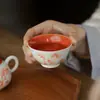 Dinastía Tang y Song Rojo Alumbre Pintado a Mano Bajo Esmalte Bambú Cerámica Taza Maestra Juego de Té Kung Fu Taza de Té para el Hogar Taza Individual Taza de Degustación