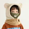 Conjunto de chapéu e cachecol infantil com máscara de rosto à prova de vento para meninos e meninas, chapéu de puxar espesso e quente com proteção para as orelhas para outono e inverno