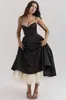 Vestido de Noche Exclusivo Transfronterizo Europeo y Americano con Cintura Ceñida, Vestido de Princesa Abullonado, Vestido de Satén Transparente de Largo Medio con Escote en V Profundo