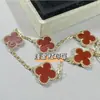 Pulsera de Piedra Burbuja Esmaltada de Trébol de Cuatro Hojas para Mujer, Versión de Alta Gama, Chapada en Oro V con Oro Rosa de 18 Quilates, Ágata Roja, Moderna