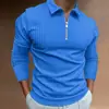 2024 Novo Livro Transfronteiriço Europeu e Americano Primavera e Outono Linho Venda Rápida Top Masculino Zíper Listrado Manga Longa Polo Masculino