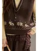 Chaleco de Punto Jacquard Vintage con Cuello en V para Mujer, Nuevo Estilo Primavera, Chaleco Suéter de Capa Exterior, Top sin Mangas, Moderno
