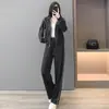 Traje Deportivo Casual de Alta Gama Estilo Coreano para Mujer en Otoño e Invierno, Conjunto de Dos Piezas con Sudadera de Cuello Alto de Moda y Estilo Relajado que Afina la Figura