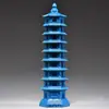 Adorno de Torre Wenchang de Nueve Pisos Tallado en Madera Maciza Azul, Torre Bagua, Simbolizando Progreso Constante, Adecuado para Escritorios de Estudiantes y Manualidades de Oficina