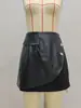 Falda midi patchwork con cremallera trasera, falda de moda con solapa de bolsillo y decoración de botón, dobladillo pequeño en línea A, falda pequeña de línea A de talla grande europea y americana para primavera y verano