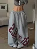 Calça de Moletom Cinza Estilo Hip-Hop Americano para Mulheres, Calça Casual Larga para Outono e Inverno, Calça de Dança Jazz de Designer