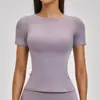 Camiseta de Manga Corta Redonda con Cintura Ceñida y Acabado Cepillado Transfronteriza para Mujer, Ropa Deportiva para Exteriores, Running, Fitness, Yoga 2546