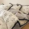 Juego de ropa de cama de cuatro piezas de algodón puro de alta calidad clase A 60s, funda de edredón de algodón puro estilo vintage, ropa de cama, sábana, sábana ajustable, funda de edredón de una pieza
