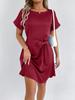 Foto Real de Ropa de Mujer Europea y Americana Transfronteriza Verano Nuevo Vestido de Satén de Manga Corta Falda de Satén Petite de Alta Gama