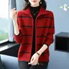 Cárdigan Rayado Versátil de Talla Grande para Mujer Otoño 2026, Chaqueta de Punto Casual con Cremallera, Holgada, Adelgazante, Elegante