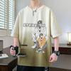 Gaywa Gradiente Manga Curta Masculino Verão Solto Desenho Animado Estampado Meia-manga Top Roupas para Adolescentes Casual Meia-manga