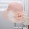Sombrero de Pescador de Organza con Flor de Perla Estilo Hepburn Francés para Mujer, Sombrero de Malla Versátil Elegante y de Moda para Banquetes y Bodas