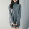Vestido de tricô de algodão puro com gola alta, estilo casual para mulheres, comprimento médio, suéter, solto, grosso, quente, camada base, vestido justo