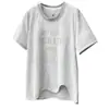 2026 Verano Estilo Coreano Moda Talla Grande Mujer Bordado Letra Encaje Irregular Manga Corta Casual Camiseta Top 0313