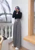 Pantalones de Refrigeración con Aire Acondicionado para Mujer, Pantalones de Seda Helada de Cintura Alta con Cordón para Verano, Pantalones Rectos Finos Estampados de Longitud Completa, Pantalones de Pierna Ancha a Cuadros