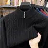Nuevo Suéter de Punto Grueso con Cuello Alto y Media Cremallera para Hombre de Invierno, Ropa Casual para Hombre, Jersey Jacquard Engrosado y Cálido para Hombre