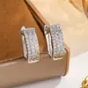 Aretes en forma de U completamente de diamantes para mujer, con un diseño lujoso y sofisticado de doble hilera de diamantes, modernos y versátiles, perfectos para el uso diario.