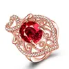 Anillo de rubí con forma de corazón de amor con patrón hueco, anillo abierto con corindón rojo en forma de corazón de melocotón, anillo con forma de botella de agua, anillo de circón rojo