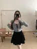 Otoño e Invierno Nuevo Dulce Elegante Cuello en V Lazo de Encaje Reductor de Edad Cubre Carne Jersey de Punto de Manga Larga Ropa de Punto para Mujer