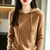 Nuevo suéter casual con capucha de punto 100% lana para otoño e invierno, suave, de color liso, holgado, engrosado, para mujer