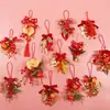 Flores Artificiais para o Ano do Cavalo, Frutas Vermelhas de Azevinho, Enfeites Pendentes de Frutas da Fortuna, Decorações de Porta, Laço Estilo Chinês