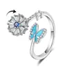 Anillo giratorio de copo de nieve de mariposa de Amazon para la ansiedad, apertura ajustable, spinner, anillo apilable para la punta del dedo, venta al por mayor