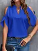 Ropa de Mujer Transfronteriza Europea y Americana de Amazon Verano 2024 Nuevo Color Sólido Cuello en V Elegante Moda Hombros Descubiertos Manga Tops para Mujer