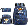 Mochila Escolar One Piece Luffy Transfronteiriça Mochila de Ombro Estojo de Lápis Bolsa de Lona de Três Peças Grande Capacidade Rei dos Piratas