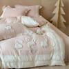 Toalla coreana bordada de algodón, conejo lindo, Ins, rosa lindo, doble capa, hilo arrugado, juego de cuatro piezas de ropa de cama de algodón puro