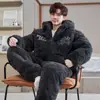 Pijama de Coral para Hombre Invierno Forrado de Felpa Espesor Otoño e Invierno Día Tres Capas Acolchado Ropa de Casa para Adolescentes