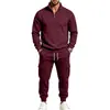 Conjunto Esportivo Masculino de Duas Peças com Forro de Lã 2026 Transfronteiriço Tricô Meio Zíper Gola Alta Roupa de Trabalho Calça Jogger Conjunto de Nove Cores