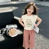 Conjunto de Verano a Rayas para Niñas 2026 Nuevo Estilo Top de Manga Corta con Volantes y Pantalones Acampanados Conjunto de Dos Piezas para Bebés Niñas