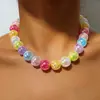 Colar com Pingente de Contas Coloridas a Laser Yongge Jewelry Estilo Europeu e Americano Colorido Bloqueio de Cores Joias de Contas de Vidro