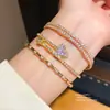 Pulseira Aberta Estilo Coreano Zircônia Cúbica Coração Geométrico Nó de Bambu Pulseira de Luxo Leve Sensação de Alto Padrão Design com Senso Joia de Mão de Nicho Atacado