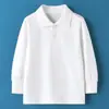 Camiseta Blanca de Manga Larga para Niños y Niñas, Camisa Polo Escolar Blanca para Niñas con Cuello Camisero, Camiseta Básica de Primavera y Otoño