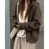Moletom preguiçoso com capuz cor de café para mulheres, novo estilo primavera e outono, estilo coreano, toque de alta qualidade, solto e modelador, manga longa, top jaqueta de fleece escovado