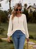 Ropa Nueva Transfronteriza para Mujer 2024 Amazon Camiseta de Manga Larga para Mujer con Cuello Redondo, Rayas de Canalé, Cepillada, Color Puro, Empalme de Botones