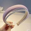 Diadema Nueva Estilo Francés Inspirada en Chanel, Celebridad de Internet Dulce y Linda Accesorio para el Cabello de Doble Capa de Perlas, Banda para el Cabello para Lavar la Cara con Lazo