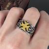 Anillo de cruz dominante hip hop bicolor plata tailandesa oro negro cruz abierta flor de lis ejército europeo y americano anillo Tuo