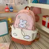 Mochila Pequeña Blanca Leche con Lunares de Durazno y Conejito para Niñas Lindas, Ligera para Vacaciones y Viajes de Estudio